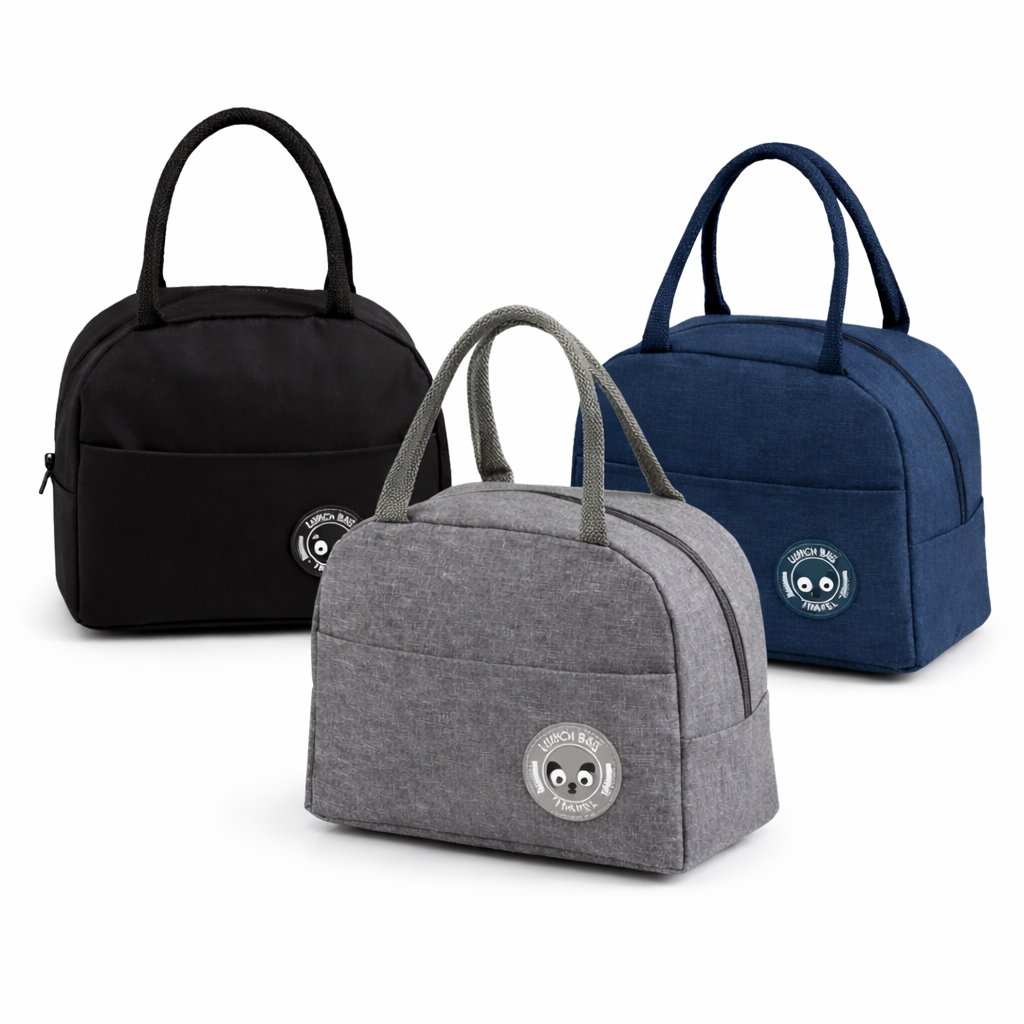 Lunch bag isotherme FrescoLunch trois couleurs noir bleu gris fond blanc