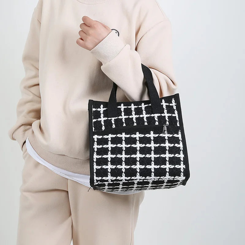 Lunch Bag Isotherme Textile Tweed Noir et Blanc