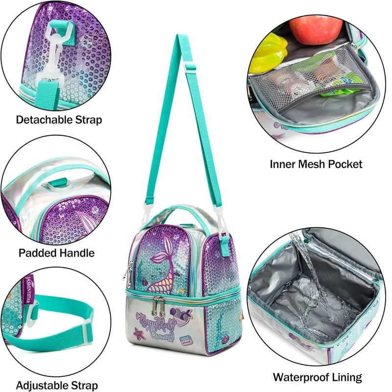 Mermaid sequin lunchbox tote for daily school use - FrescoLunch