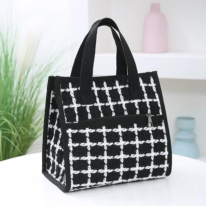 Lunch Bag Isotherme Textile Tweed Noir et Blanc