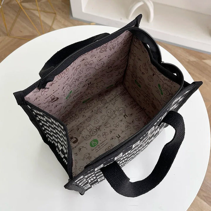 Lunch Bag Isotherme Textile Tweed Noir et Blanc
