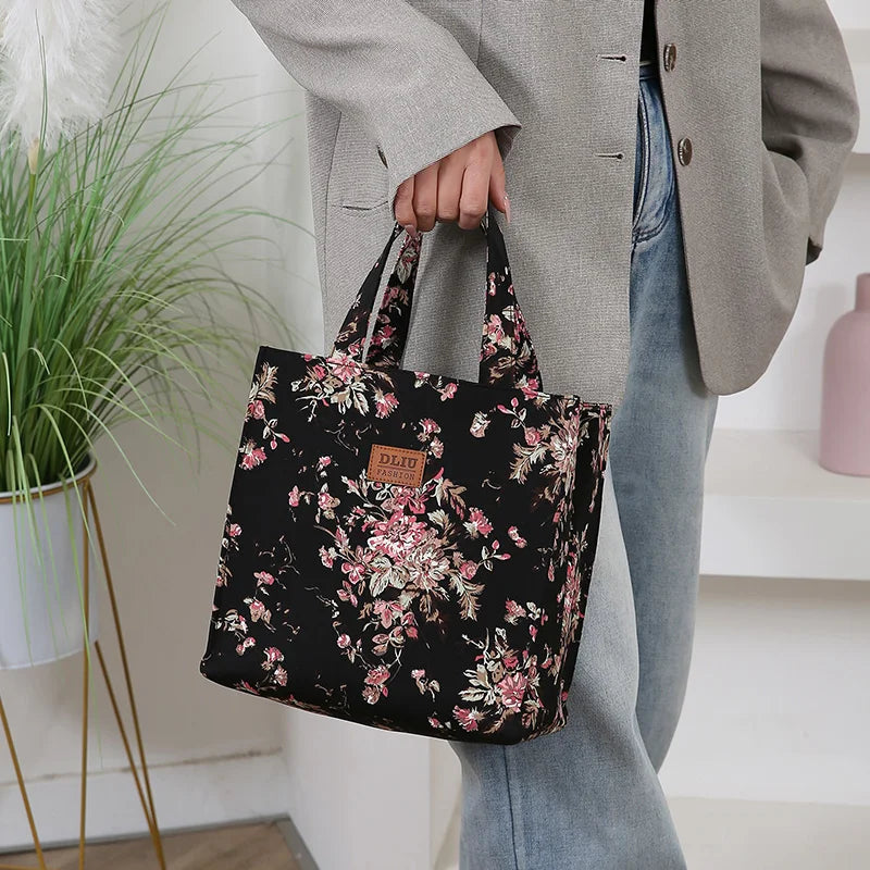 Vintage Large Capacity Handbag with Lunch Box Storage Bag for Work Commuting Shopping Portable Mother Cloth Tote Bag FrescoLunch