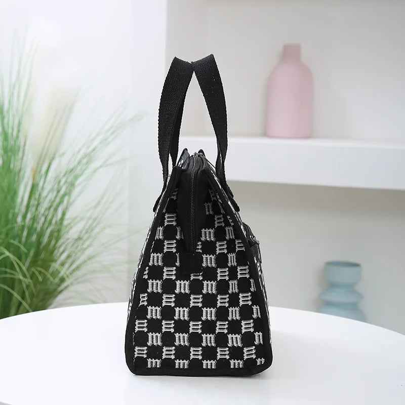 Lunch Bag Isotherme Textile Tweed Noir et Blanc