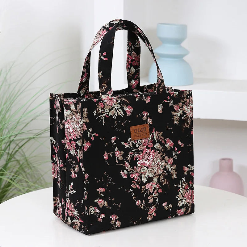 Vintage Large Capacity Handbag with Lunch Box Storage Bag for Work Commuting Shopping Portable Mother Cloth Tote Bag FrescoLunch