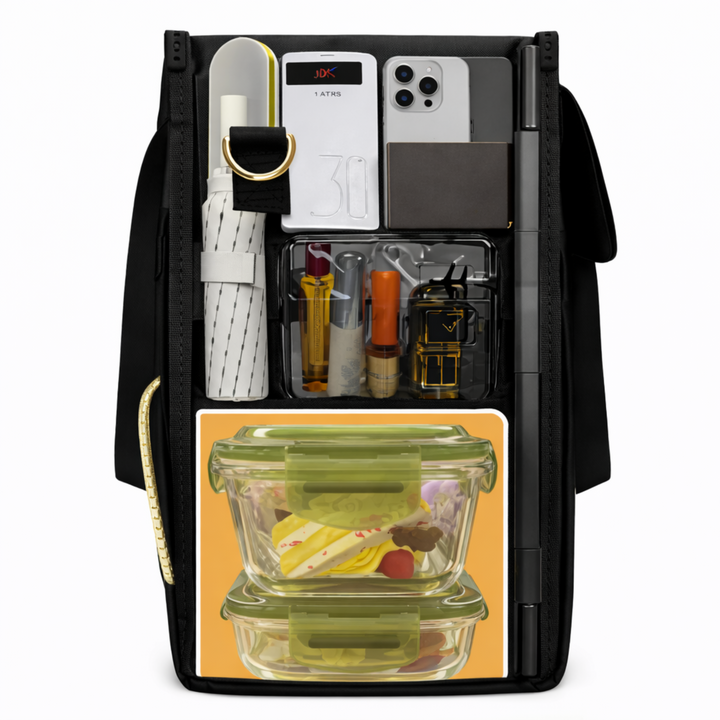 Sac repas isotherme femme avec compartiment repas et boîtes alimentaires empilées