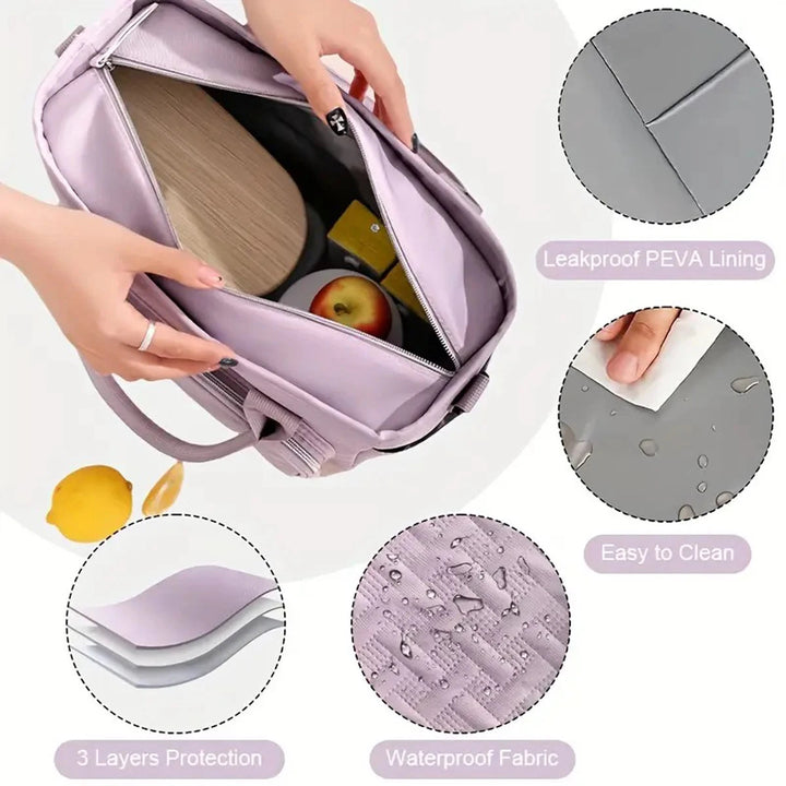 Large Insulated Lunch Bag Cooler Hand washable durable polyester lunch box with padded shoulder strap for work, school, picnics FrescoLunch