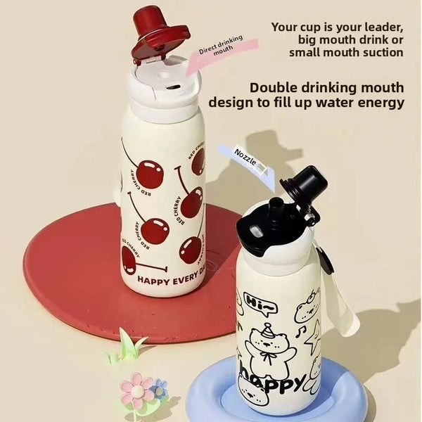 Gourde Inox Enfant 650ml - Double Paille | Sans BPA - FrescoLunch