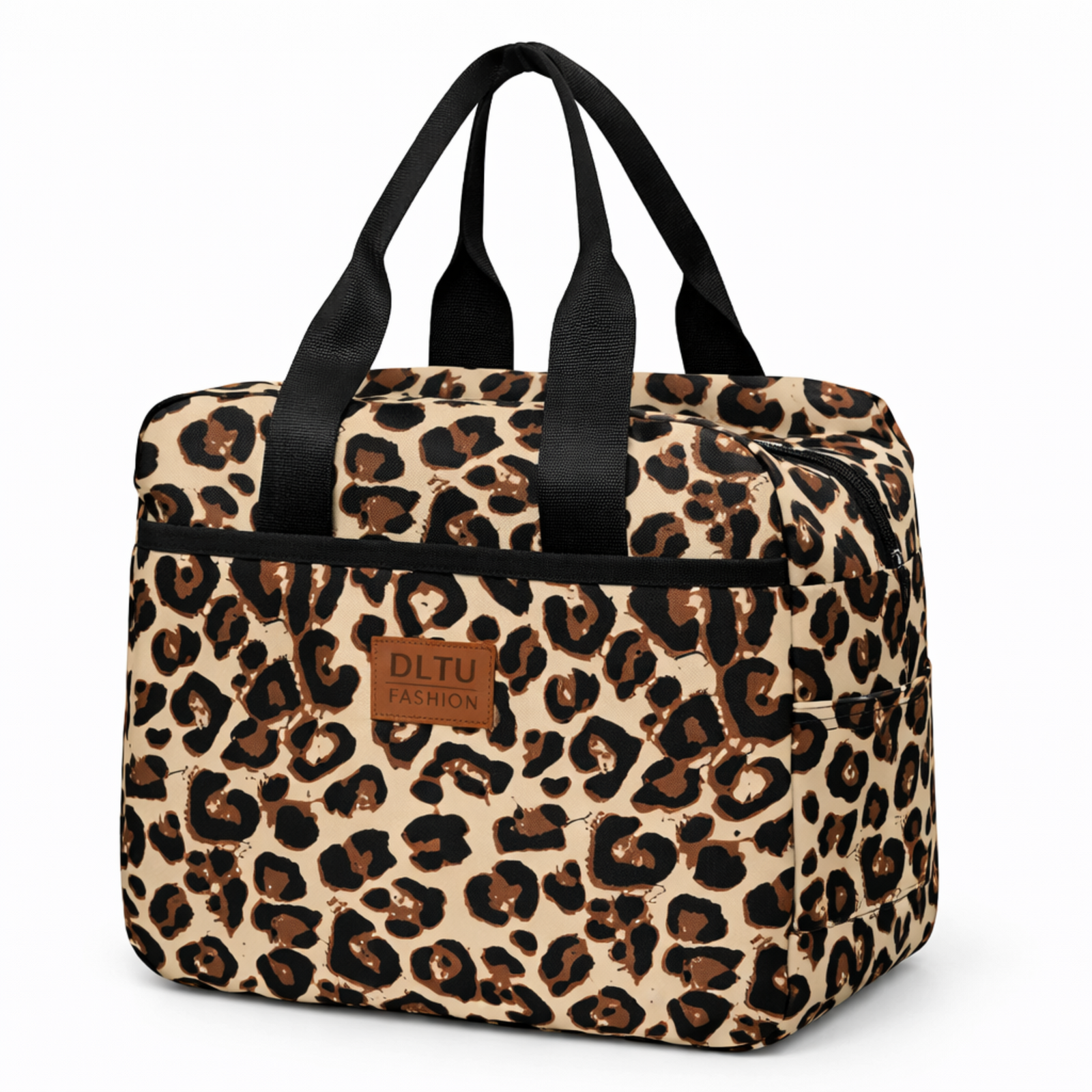 Lunch bag isotherme léopard beige et brun grande capacité FrescoLunch fond blanc