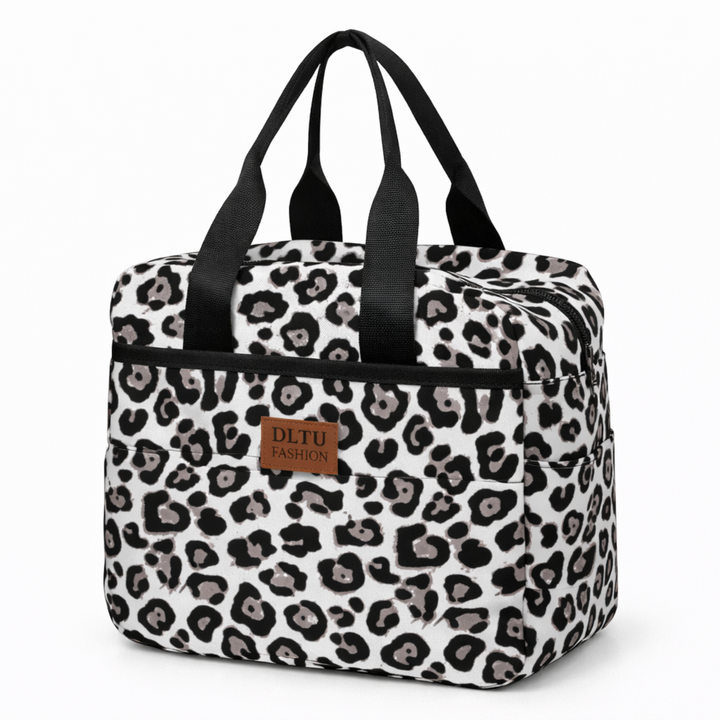 Lunch bag isotherme léopard noir et blanc grande capacité FrescoLunch fond blanc