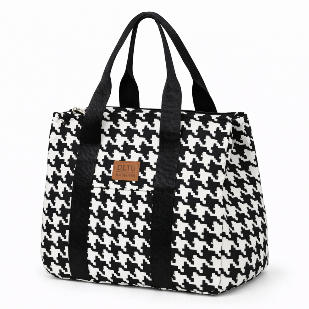 Lunch bag isotherme pied de poule noir et blanc grande capacité FrescoLunch fond blanc