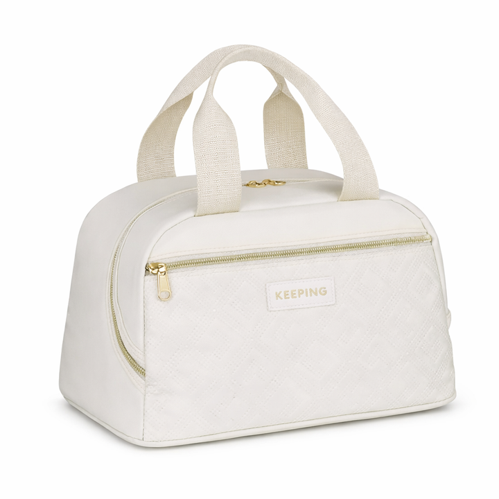 Lunch bag isotherme urbain blanc élégant, format compact et chic pour repas nomades – FrescoLunch, fond blanc