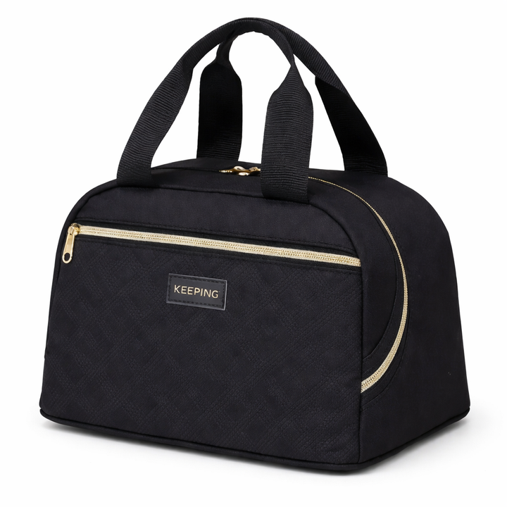Lunch bag isotherme urbain noir au design moderne, fermeture zippée premium, idéal bureau et déplacements – FrescoLunch, fond blanc