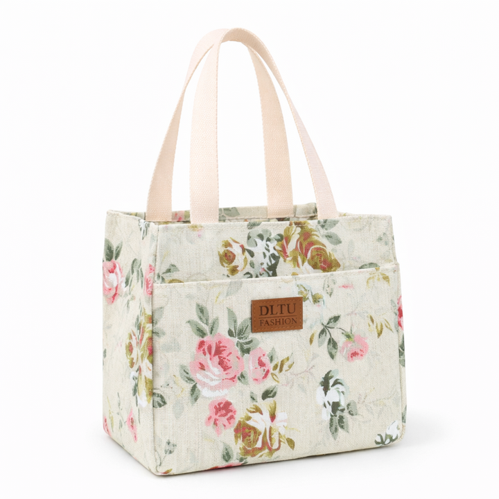 Lunch bag nature douce floral crème rosé FrescoLunch, sac isotherme féminin pour déjeuner nomade et bureau