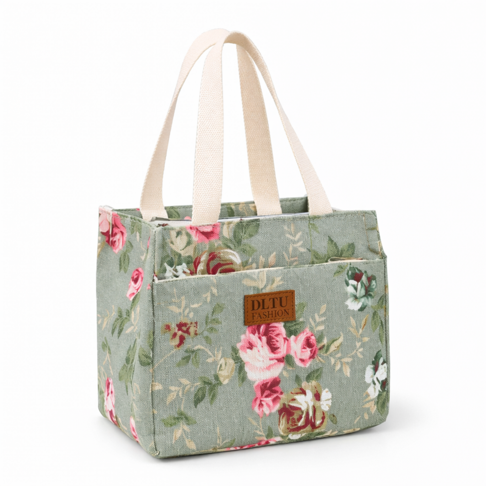 Lunch bag nature douce floral vert sauge FrescoLunch, sac isotherme élégant pour repas au travail et pique-nique