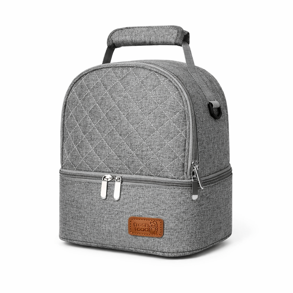 Sac isotherme repas femme gris élégant compartimenté FrescoLunch fond blanc