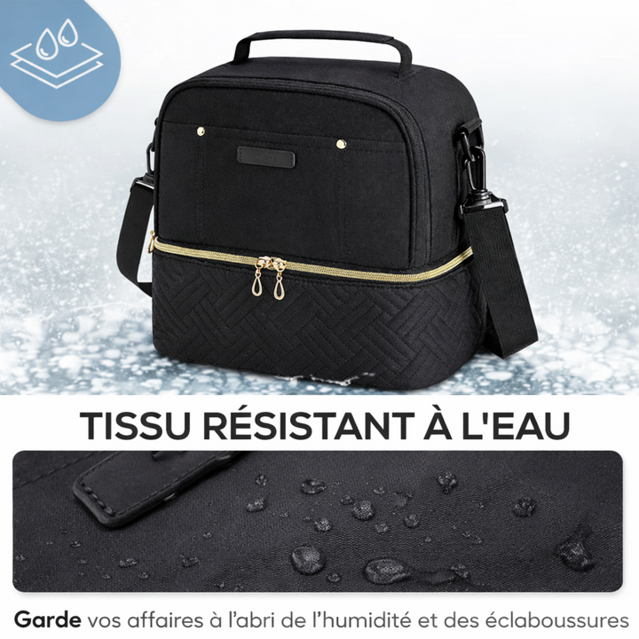 Sac isotherme repas femme noir avec tissu résistant à l'eau et protection contre l'humidité