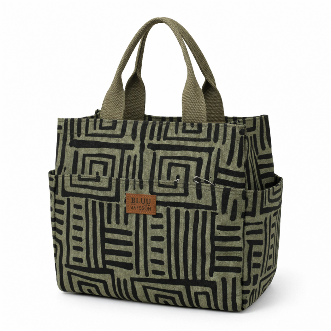Sac lunch graphite moderne vert sauge graphique FrescoLunch, look naturel et moderne, fond blanc