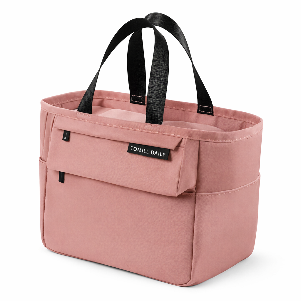 Sac lunch isotherme grande capacité rose poudré, style élégant et pratique pour repas nomade, FrescoLunch, fond blanc