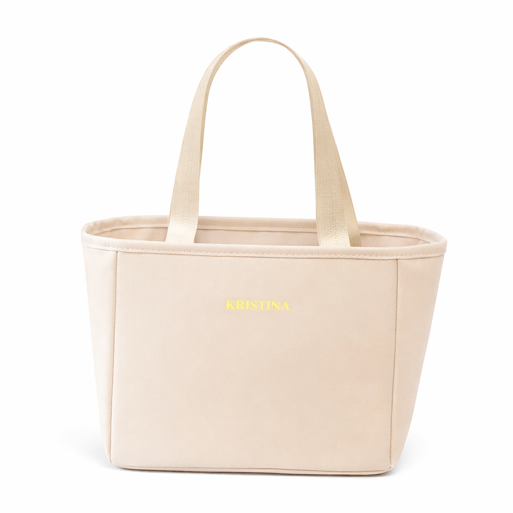 Sac isotherme repas femme beige élégant pour déjeuner au bureau FrescoLunch fond blanc