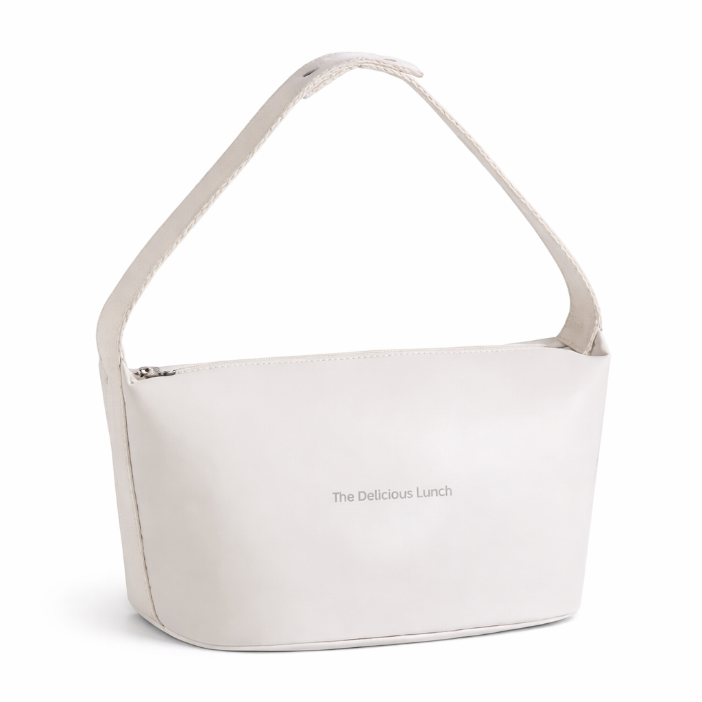 Sac isotherme repas blanc minimaliste pour femme active, design épuré et élégant FrescoLunch fond blanc