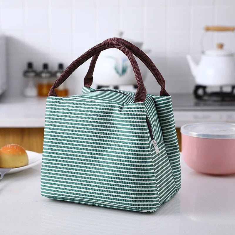 Sac isotherme rayé vert – pratique pour repas au bureau ou en déplacement